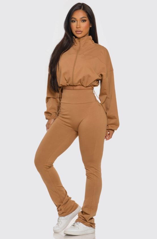 Cropped Zip Up and High Waist Jogger Set