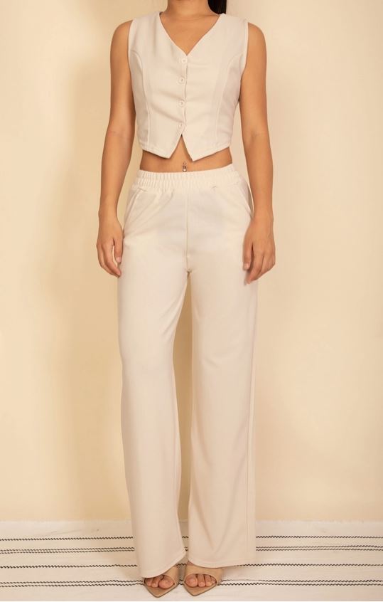Button Vest With Wide Leg Pants