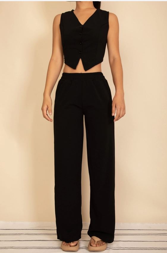 Button Vest With Wide Leg Pants